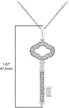 .925 Sterling Silver Round Created White Sapphire Open Milgrain Skeleton Key Pendant Necklace - 18