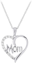 .925 Sterling Silver Cubic Zirconia Mom Heart Pendant Necklace with 18