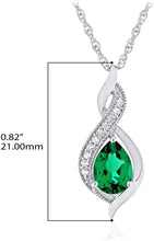Sterling Silver Pear Birthstone & Lab Grown White Sapphire or CZ Milgrain Twist Pendant Necklace with 18