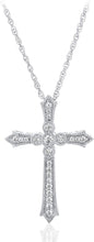.925 Sterling Silver Cubic Zirconia Milgrain Edged Passion Flared Trinity Cross Pendant Necklace with 18