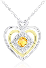 14K Yellow Gold Plated .925 Sterling Silver, Cushion Cut Gemstone & Lab Grown White Sapphire Three Heart Halo Pendant Necklace - 20” - Choice of Color