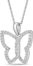 .925 Sterling Silver 1/4 Cttw Diamond Butterfly Dangling Pendant Necklace with Cable Chain - 20” (I-J Color, I2-I3 Clarity)