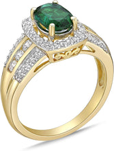 10K Yellow Gold, Lab Created Oval Gemstone & Lab Created White Sapphire Cushion Halo Fluted Filigree Cathedral Style Engagement Ring - Choice of Color