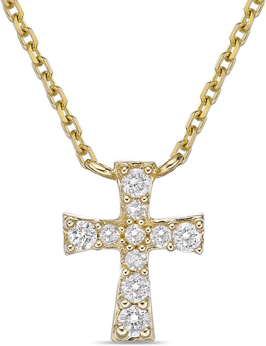 10K Yellow Gold 1/10 Cttw Brilliant-Cut Diamond Flared Cross Pendant Necklace with Cable Chain - 20" (H-I Color, I1-I2 Clarity)