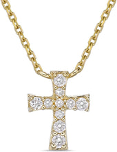 10K Yellow Gold 1/10 Cttw Brilliant-Cut Diamond Flared Cross Pendant Necklace with Cable Chain - 20