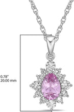 .925 Sterling Silver, Pear Cut Lab-Grown Emerald & Round Lab-Grown White Sapphire Halo Teardrop 18” Pendant Necklace