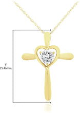 10K Yellow Gold White Cubic Zirconia Heart Flared Cross Pendant Necklace with Rope Chain - 20”
