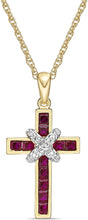 .925 Sterling Silver Princess Cut Lab Grown Gemstone & Lab Grown White Sapphire X Cross Pendant Necklace - 20” - Choice of Metal and Gem Color