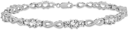 .925 Sterling Silver & Lab Grown White Sapphire Three Stone Infinity Link Tennis Bracelet - 7-1/2"