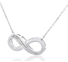 .925 Sterling Silver Diamond Accented Sideways Infinity Necklace on 18