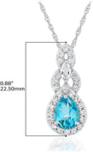 .925 Sterling Silver Teardrop Birthstone & Lab Grown White Sapphire or CZ Art Deco Style Pendant & 18
