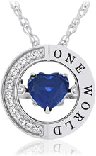 .925 Sterling Silver, Heart Cut Lab-Grown Blue Sapphire & Lab-Grown White Sapphire Dancing Heart “One World” Peace Pendant Necklace - 18”