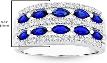 .925 Sterling Silver Lab Grown Blue and White Sapphire Five Row Ring