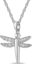 .925 Sterling Silver & White Cubic Zirconia Dragonfly Dangling Pendant Necklace with Rope Chain - 20”