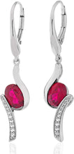 .925 Sterling Silver Oval Lab created Gemstone & Lab Created White Sapphire Bypass Dangling Earrings - Choice of stone