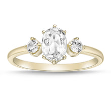 14K Yellow Gold Plated .925 Sterling Silver Oval Cut Birthstone & Created White Sapphire Three Stone Engagement Ring - Choice of Birthstone/Month