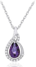 .925 Sterling Silver Pear-Shaped Birthstone & Lab Grown White Sapphire or CZ Teardrop Pendant Necklace on 18