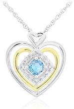 14K Yellow Gold Plated .925 Sterling Silver, Cushion Cut Gemstone & Lab Grown White Sapphire Three Heart Halo Pendant Necklace - 20” - Choice of Color