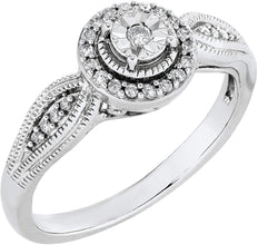 .925 Sterling Silver 1/8 Cttw Diamond Miracle Set Halo Milgrain Promise Ring with Flared Band (I-J Color, I2-I3 Clarity)