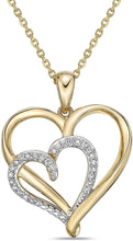 10K Yellow Gold 1/10 Cttw Diamond Two Overlapping Open Hearts Pendant Necklace with Cable Chain - 20” (H-I Color, I1-I2 Clarity)