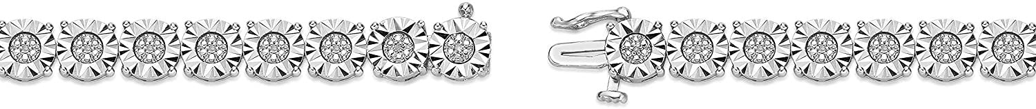.925 Sterling Silver 1/10 Cttw Diamond Miracle Set Cluster Links with Silver Studs Tennis Bracelet (I-J Color, I2-I3 Clarity) - 7-1/4