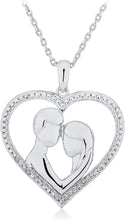 .925 Sterling Silver 1/10 Cttw Diamond Silhouetted Couple Heart with Message Pendant Necklace on 18