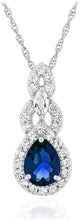 .925 Sterling Silver Teardrop Birthstone & Lab Grown White Sapphire or CZ Art Deco Style Pendant & 18
