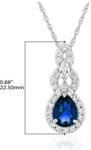 .925 Sterling Silver Teardrop Birthstone & Lab Grown White Sapphire or CZ Art Deco Style Pendant & 18