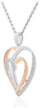 14K Rose Gold Plated .925 Sterling Silver 1/10 Cttw Diamond Two Overlapping Open Hearts Pendant Necklace - 20” (I-J Color, I2-I3 Clarity)