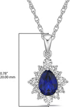 .925 Sterling Silver, Pear Cut Lab-Grown Emerald & Round Lab-Grown White Sapphire Halo Teardrop 18” Pendant Necklace