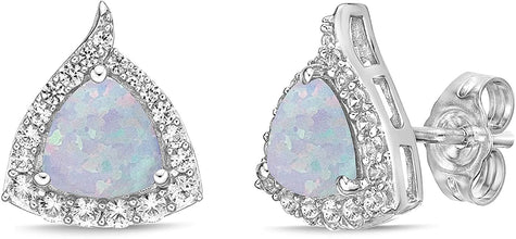 .925 Sterling Silver Trillion Cut Birthstone & Created White Sapphire Halo Stud Earrings - Choice of Birthstone/Month