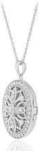 .925 Sterling Silver Cubic Zirconia Oval Filigree Locket Pendant Necklace with 18