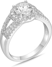 .925 Sterling Silver Round Brilliant Cubic Zirconia Halo Style Wide Three Part Split Shank Engagement Ring