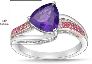 Two Tone 10K Rose Gold & .925 Sterling Silver, Trillion Cut Amethyst & Lab Created Pink Sapphire Twist Filigree Engagement Ring