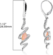 .925 Sterling Silver Pear Shape Lab Grown Pink Opal & Lab Grown White Sapphires in Helix Style Leverback Earrings