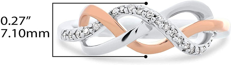 14K Rose Gold Plated .925 Sterling Silver 1/10 Cttw Diamond Woven Infinity Knot Ring (I-J Color, I2-I3 Clarity)