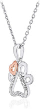 14K Rose Gold Plated .925 Sterling Silver 1/10 Cttw Round Diamond Pawprint & Heart Pendant Necklace on 18