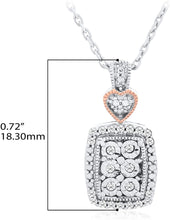 14K Rose Gold Plated .925 Sterling Silver 1/10 Cttw Elongated Cushion Shaped Halo Pendant Necklace on 18