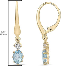 14K Yellow Gold Plated .925 Sterling Silver Oval Cut Birthstone & Created White Sapphire Leverback Dangle Earrings - Choice of Birthstone/Month