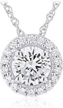 .925 Sterling Silver Birthstone & Lab Grown White Sapphire or CZ Halo Pendant Necklace on 18