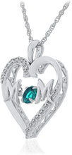 .925 Sterling Silver Dancing Gemstone 'Mom' Heart Pendant Necklace with Lab Grown White Sapphires on 18