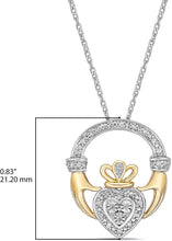 Two Tone 14K Yellow Gold Plated .925 Sterling Silver 1/10 Cttw Diamond Claddagh Style Pendant Necklace - 20” (I-J Color, I2-I3 Clarity)