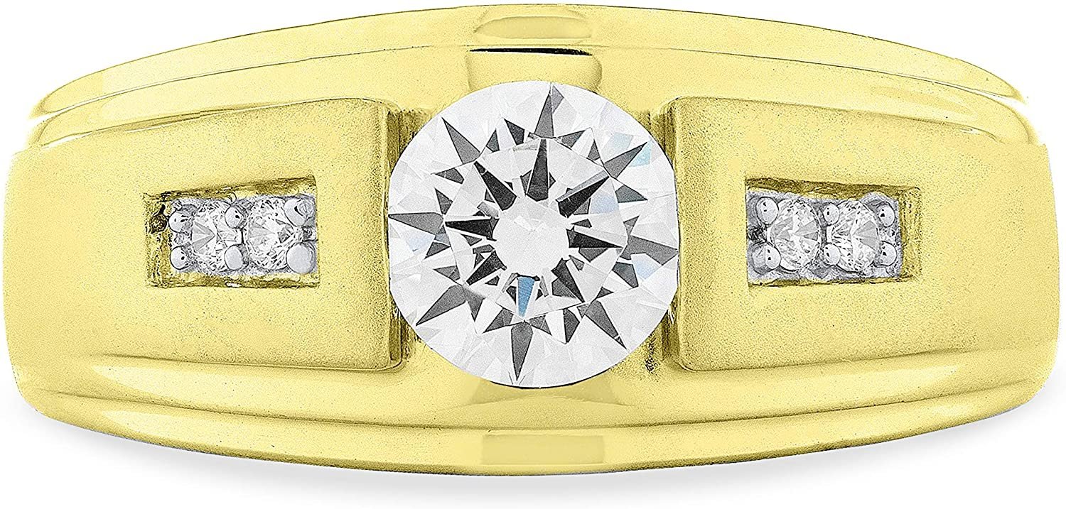 14K Yellow Gold-Plated on Silver Premium Cubic Zirconia Men's Ring