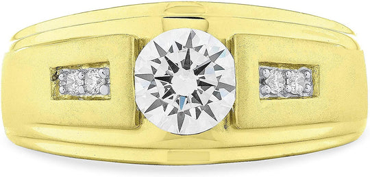 14K Yellow Gold-Plated on Silver Premium Cubic Zirconia Men's Ring
