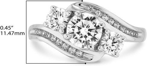 .925 Sterling Silver Cubic Zirconia Diagonal Three Stone Bypass Engagement Ring