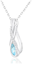 .925 Sterling Silver Oval Blue Aventurine and Cubic Zirconia Infinity Twist Pendant Necklace - 18”