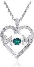 .925 Sterling Silver Dancing Gemstone 'Mom' Heart Pendant Necklace with Lab Grown White Sapphires on 18