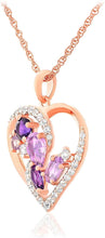 14K Rose Gold Plated .925 Sterling Silver Purple Amethyst, Rose de France, and Lab Grown White Sapphire Twist Heart Pendant Necklace - 20”
