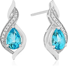 .925 Sterling Silver Pear-Shaped Birthstone & Lab-Grown White Sapphire or CZ Milgrain Twist Stud Drop Earrings - Choice of Gem Color/Month