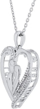 .925 Sterling Silver 1/10 Cttw Diamond Couple Inside Asymmetrical Heart with Message Pendant Necklace on 18